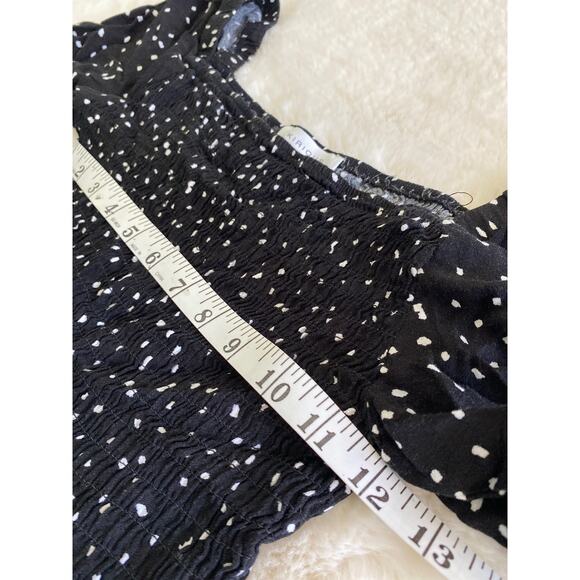 Kirious Los Angeles Black‎ White Smocked Fit Flare Flounce Sleeve Top Sz S - Picture 4 of 9